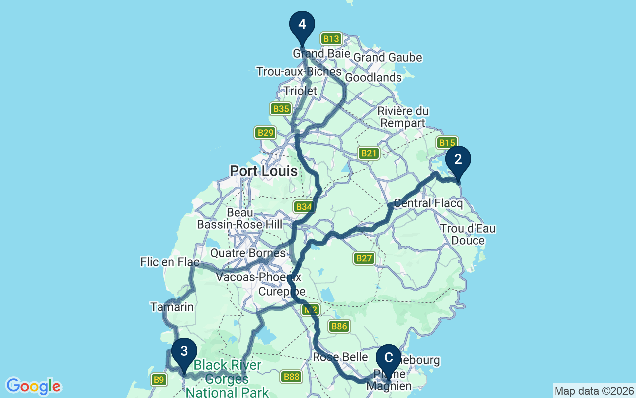 Kaart met de route van deze rondreis