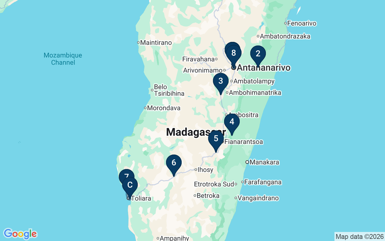 Kaart met de route van deze rondreis