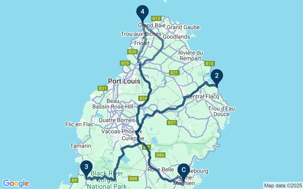 Kaart met de route van deze rondreis