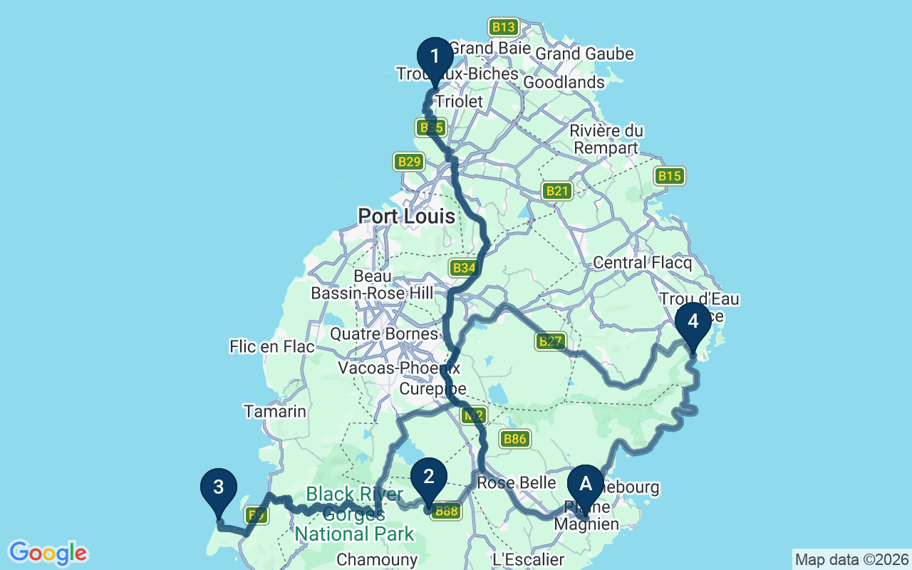 Kaart met de route van deze rondreis