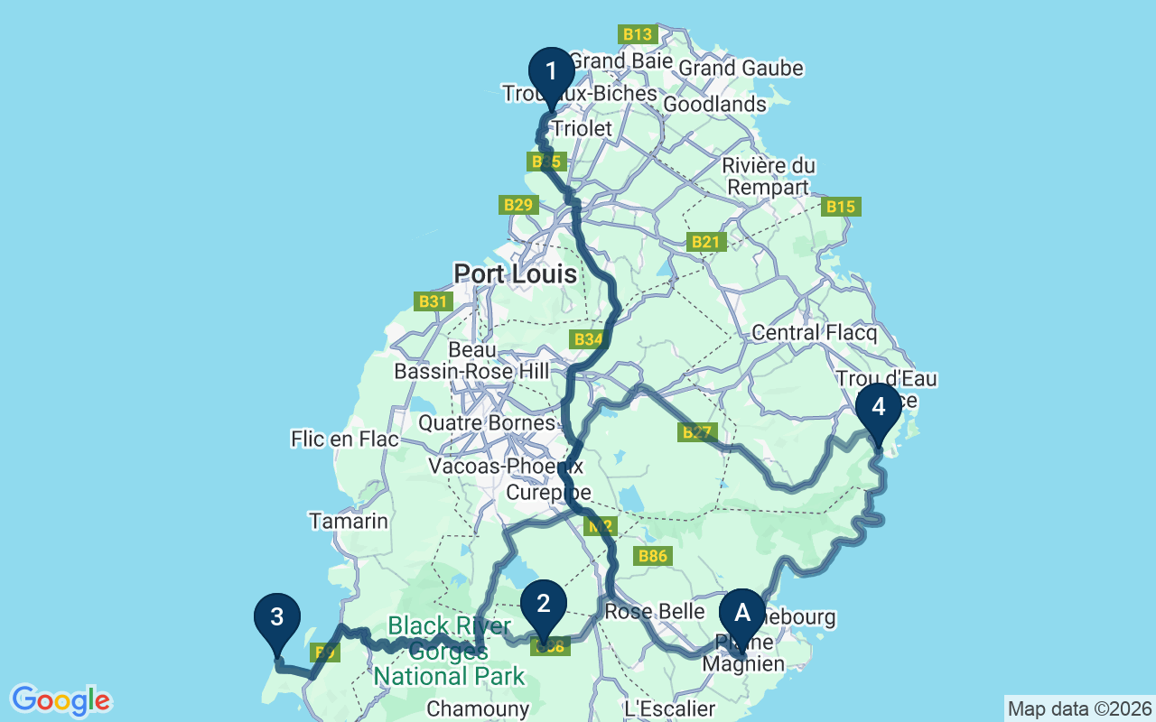 Kaart met de route van deze rondreis