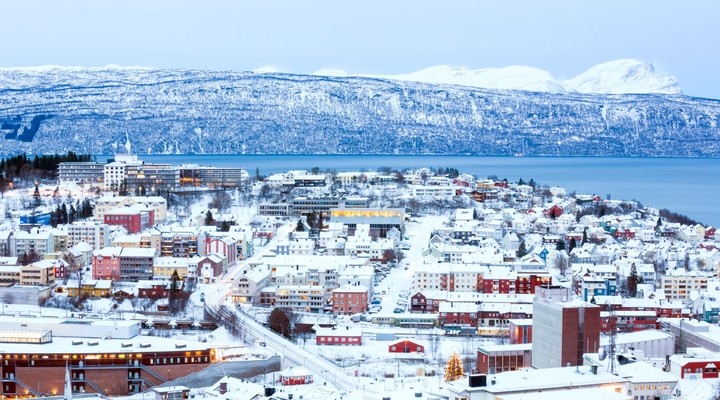 Winters beeld van Narvik, Noorwegen