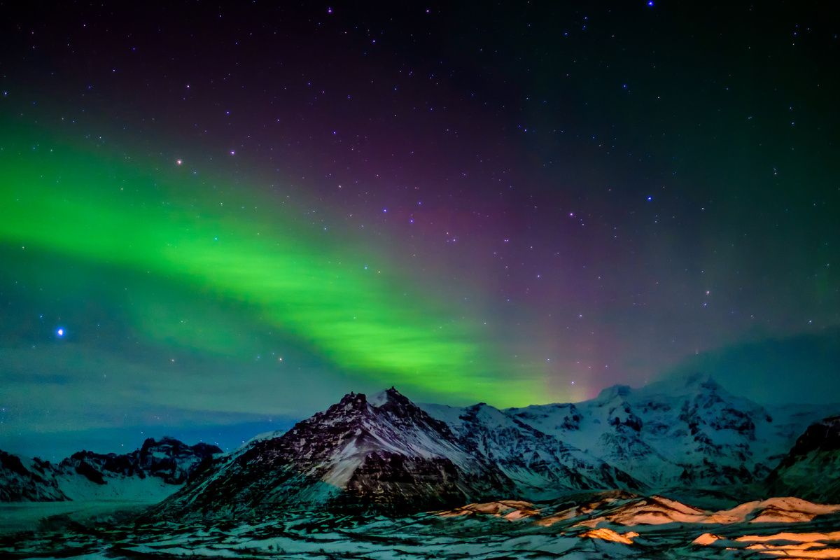 Noorderlicht boven Zuid-IJsland