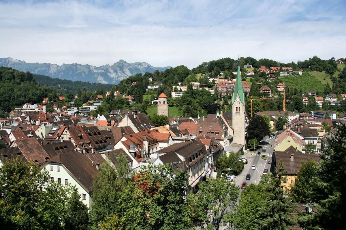 Stadsbeeld Feldkirch, Oostenrijk