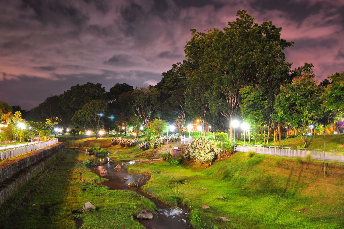 Het Bishan-Ang Mo Kio Park in de avond