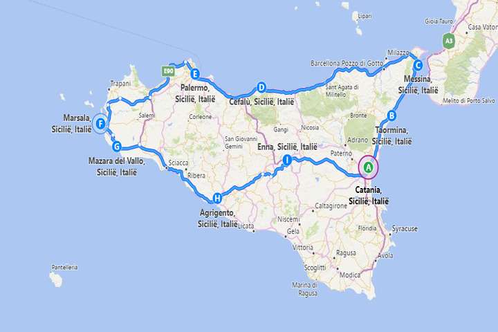 De route van de rondreis