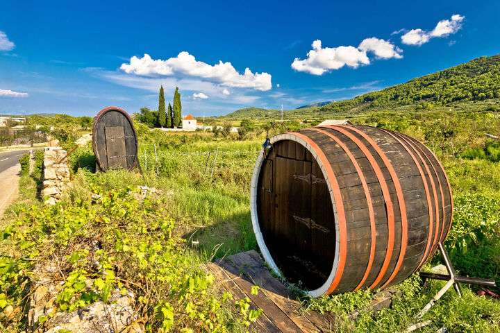 Een wijnvat op de Stari Grad vlakte