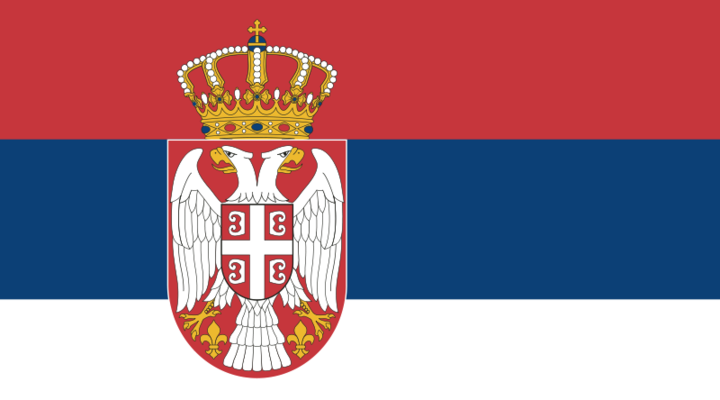 Vlag van Servi (rood/wit/blauw met wapen)