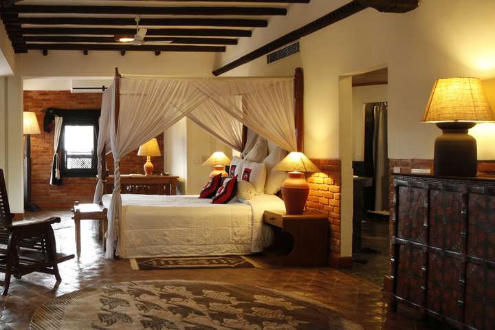 Een kamer in Dwarika's Hotel