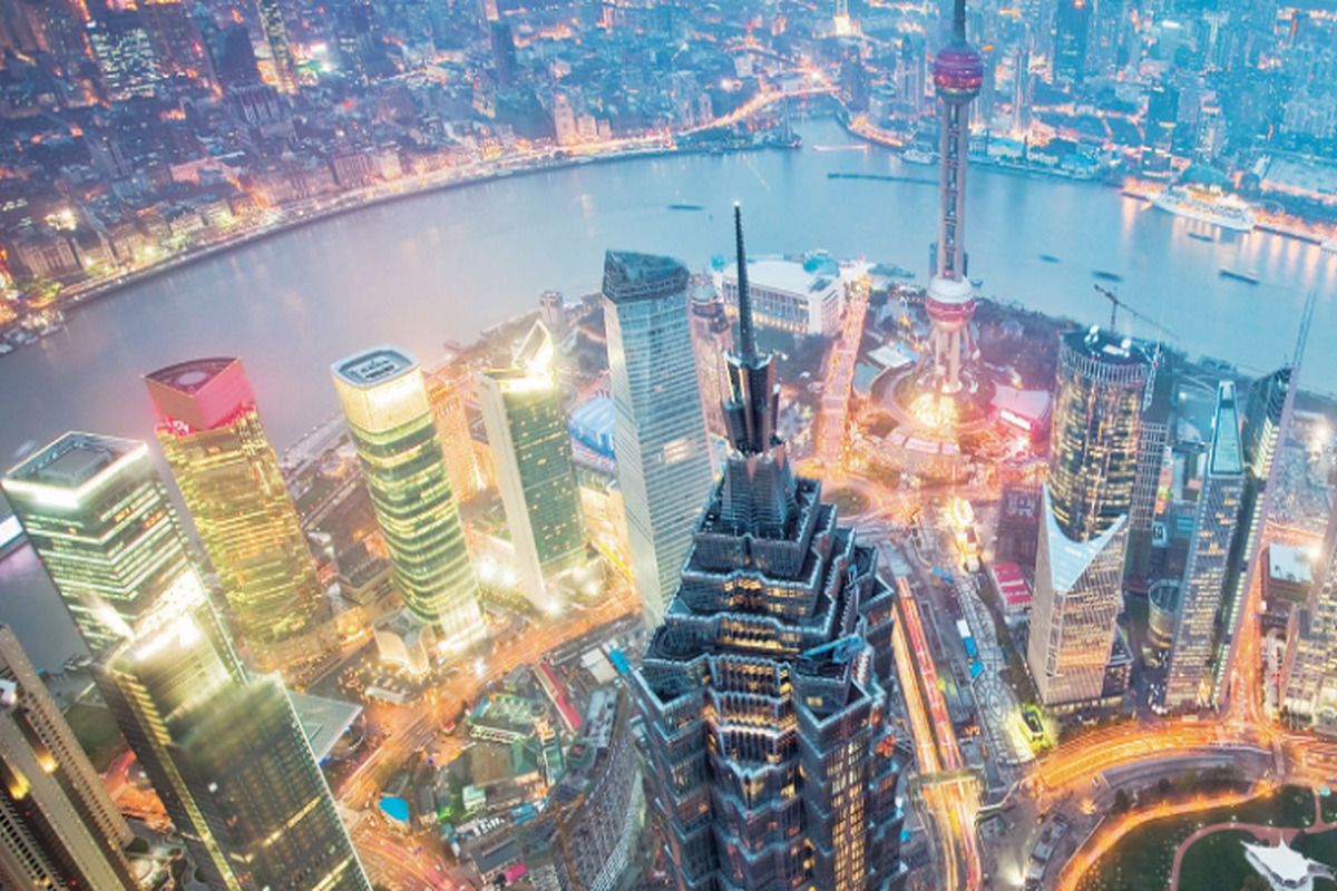 Het Grand Hyatt Shanghai 's avonds