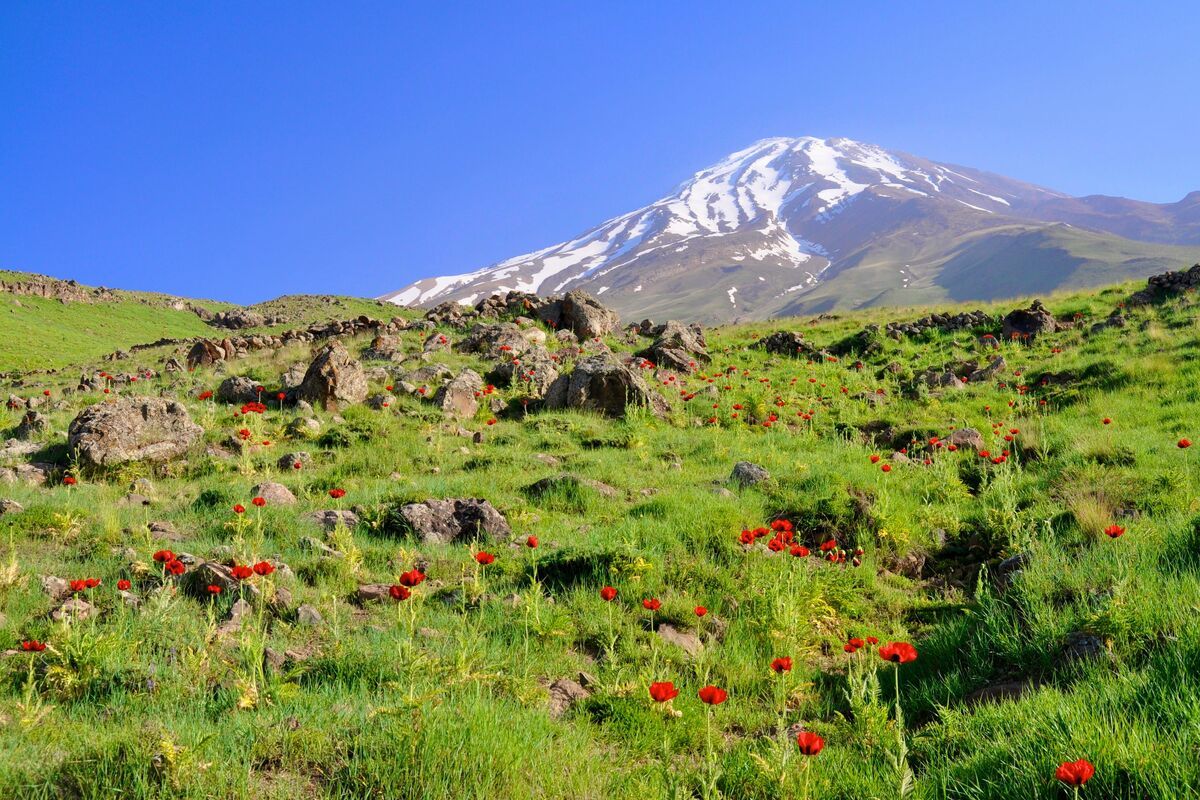 Landschap Iran met vulkaan Damavand