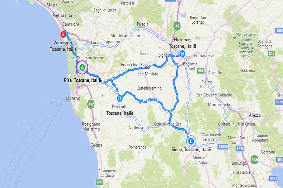 De route tijdens de rondreis