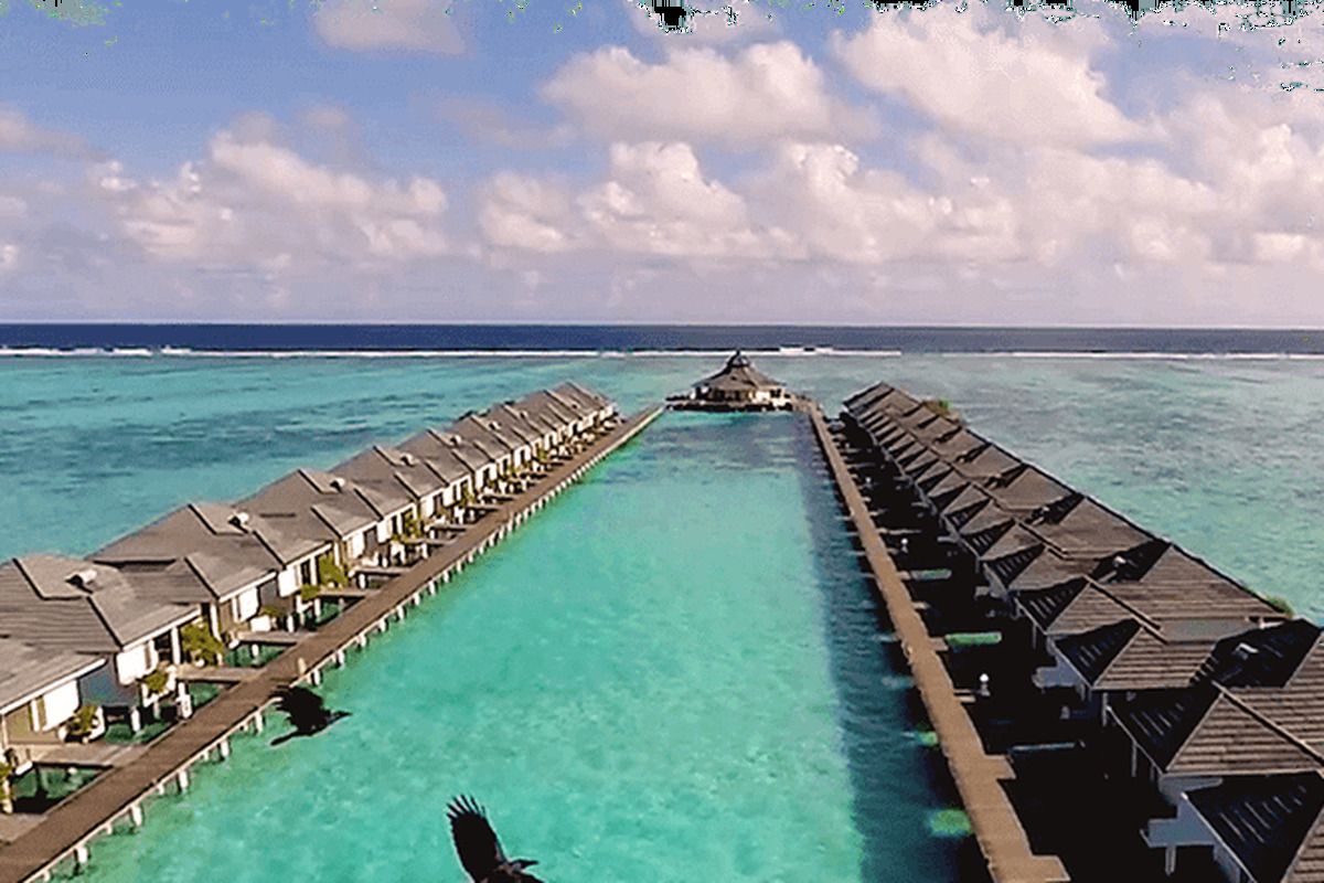 De waterbungalows van Sun Island Resort