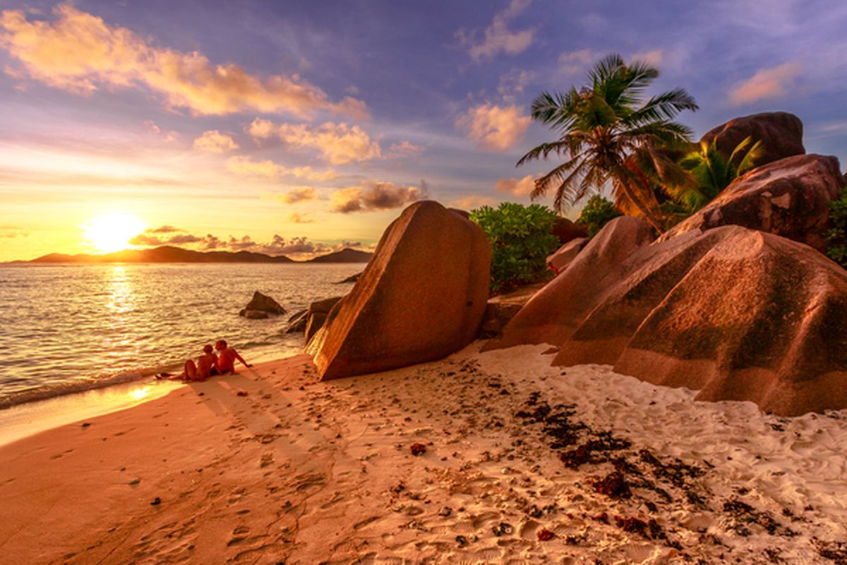 Zonsondergang op La Digue, Seychellen