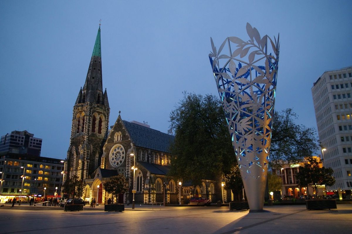 De kathedraal van Christchurch is helaas volledig verwoest.