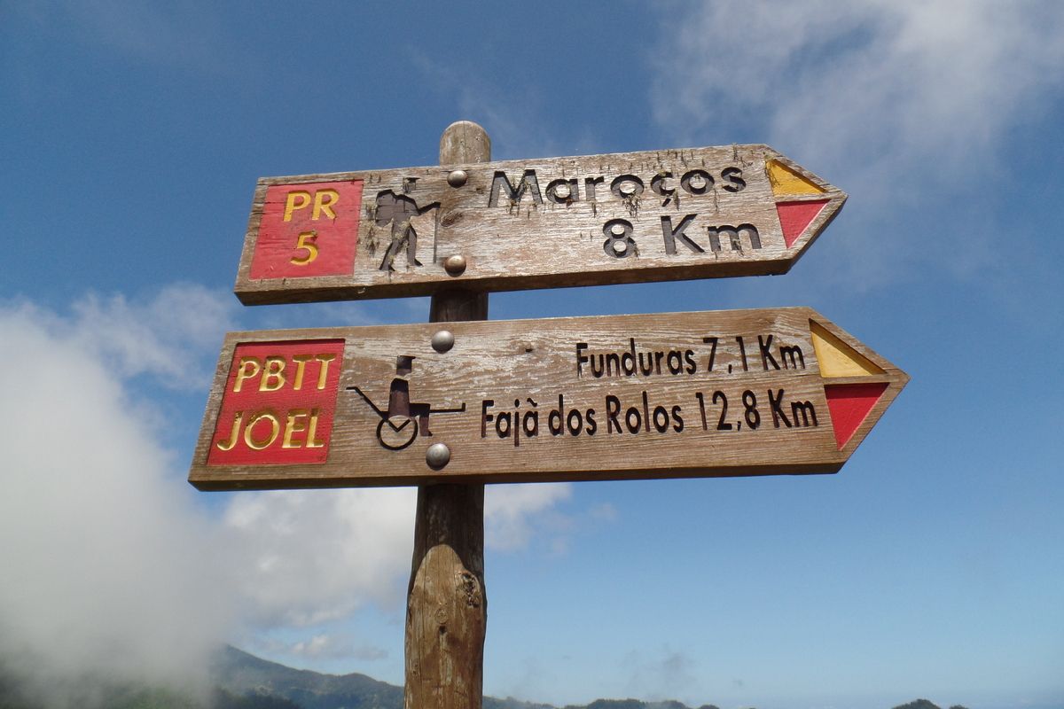 Wandelroutes door Madeira aangegeven op houten bordjes