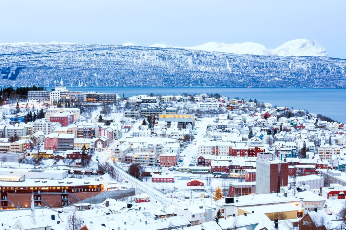 Winters beeld van Narvik, Noorwegen