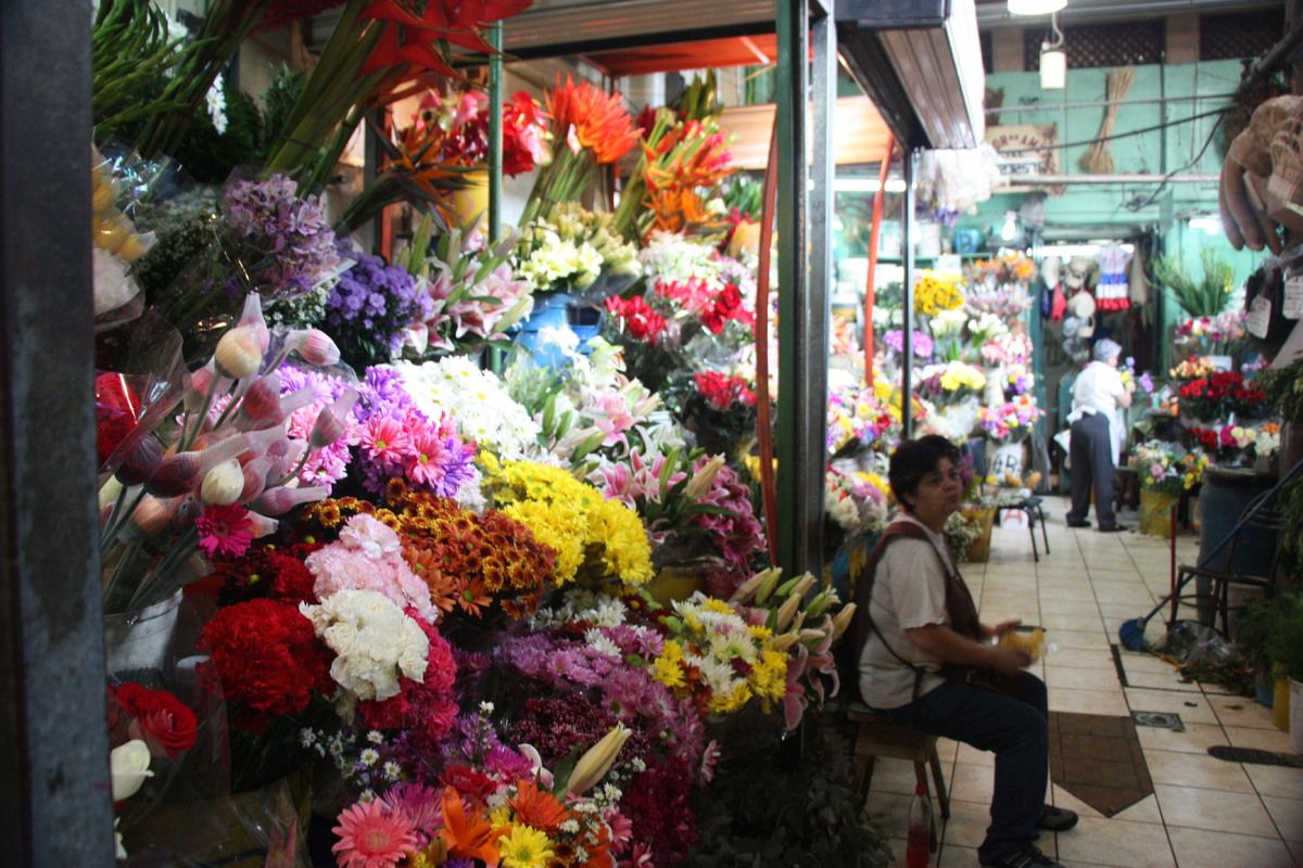 Een bloemenstal op de centrale markt van San Jos&eacute;
