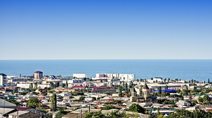 Uitzicht op de stad Derbent, Dagestan, Rusland