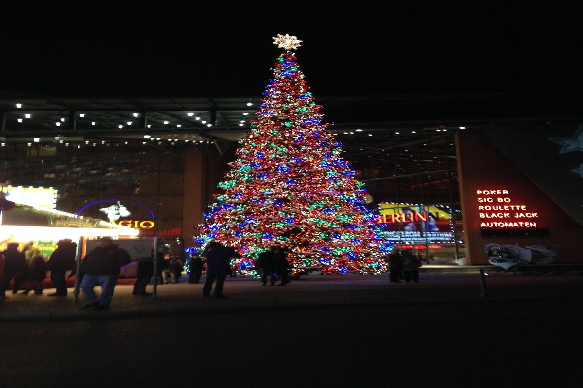 Kerstboom Potsdamer Platz, Berlijn, Duitsland
