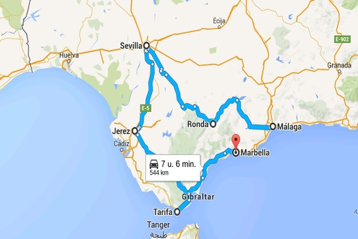 Kaart rondreis Andalusi&euml; 