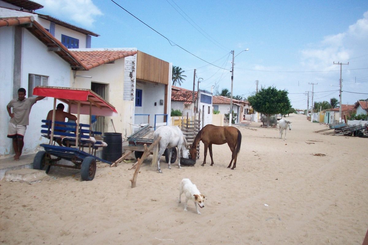 Straatbeeld in vissersdorp Galinhos