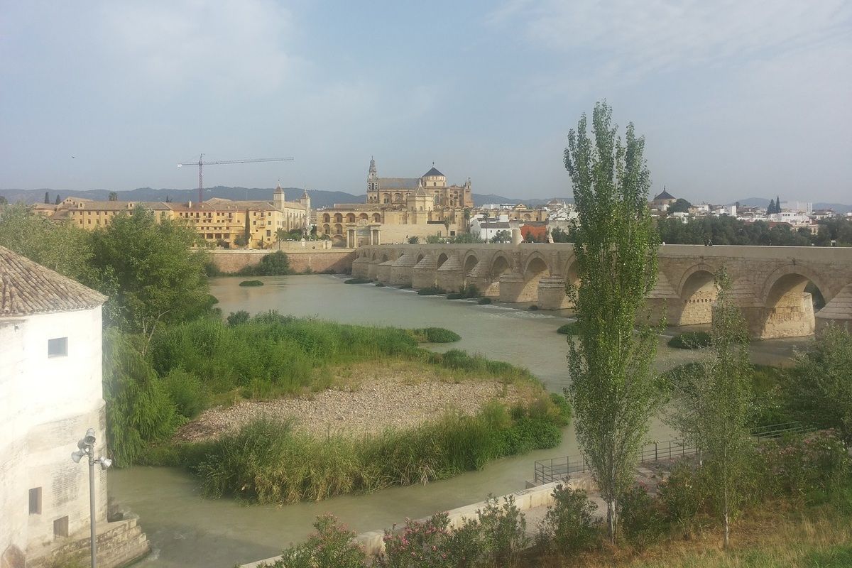 Uitzicht over de brug en stad Cordoba