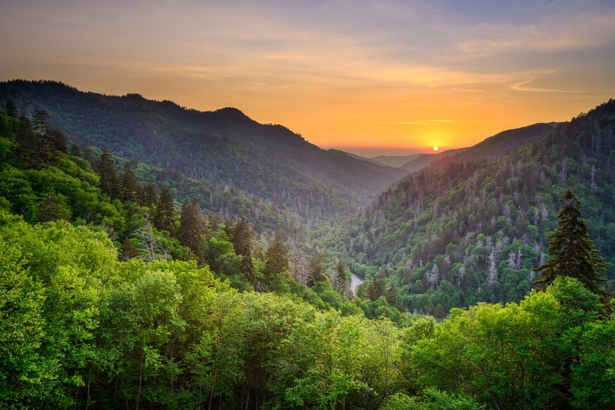 Zonsondergang bij de Newfound Gap in de Great Smoky Mountains National Park