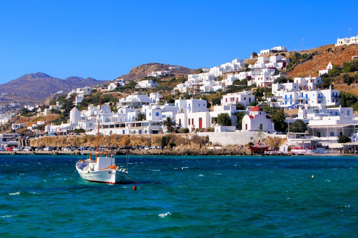 Levendige haven Mykonos, Griekenland
