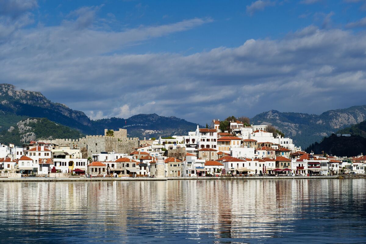 Uitzicht op Marmaris, kustlijn, Turkije