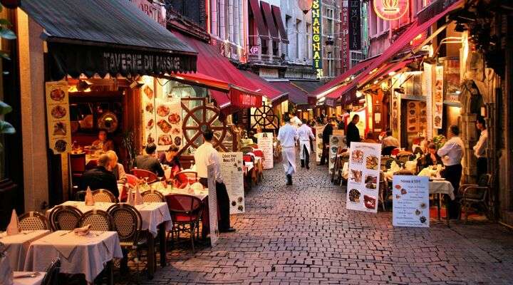 Restaurants Rue des Bouchers, Brussel, Belgie