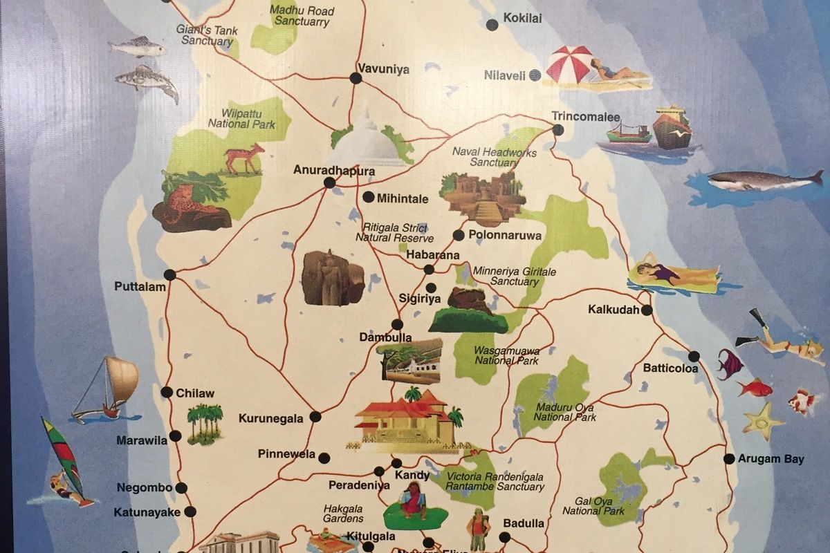 Een handig kaartje van Sri Lanka