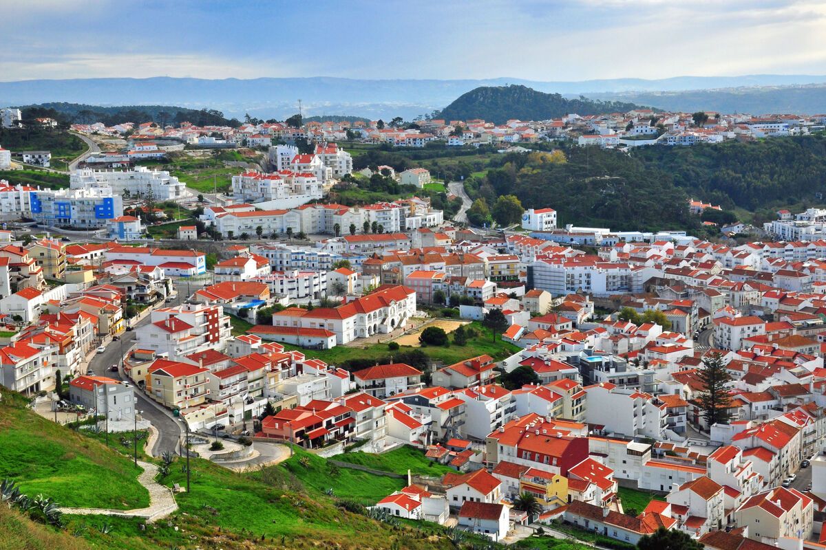 Nazar�, dorp met veel witte huizen in Portugal