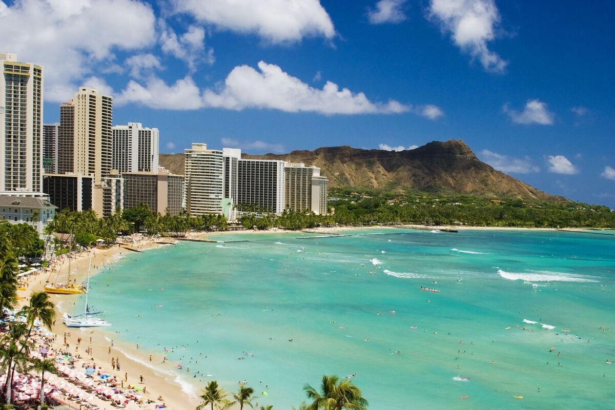 Waikiki Beach en Diamond Head Crater, Oahu, Hawaii