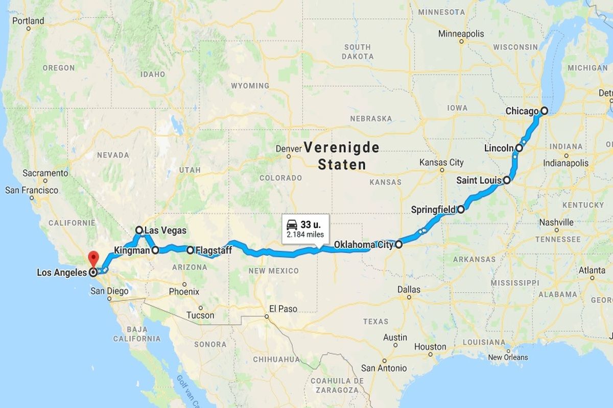 Route 66, van Chicago naar LA