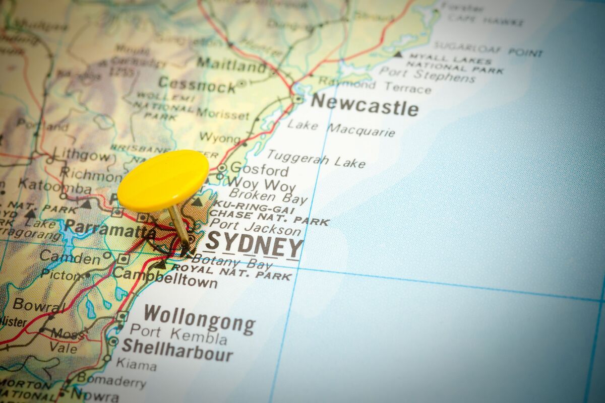 Sydney op de kaart van Australië