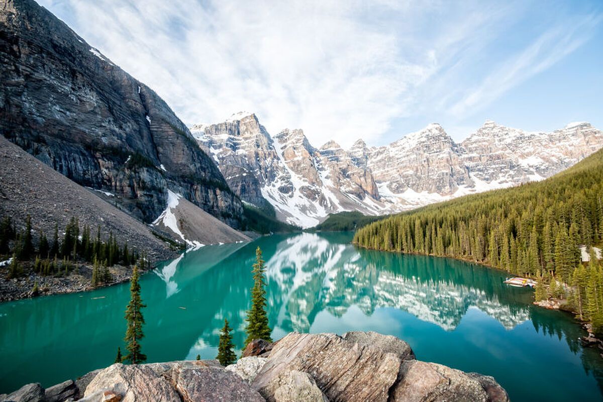 Het schitterende Moraine Lake in Banff
