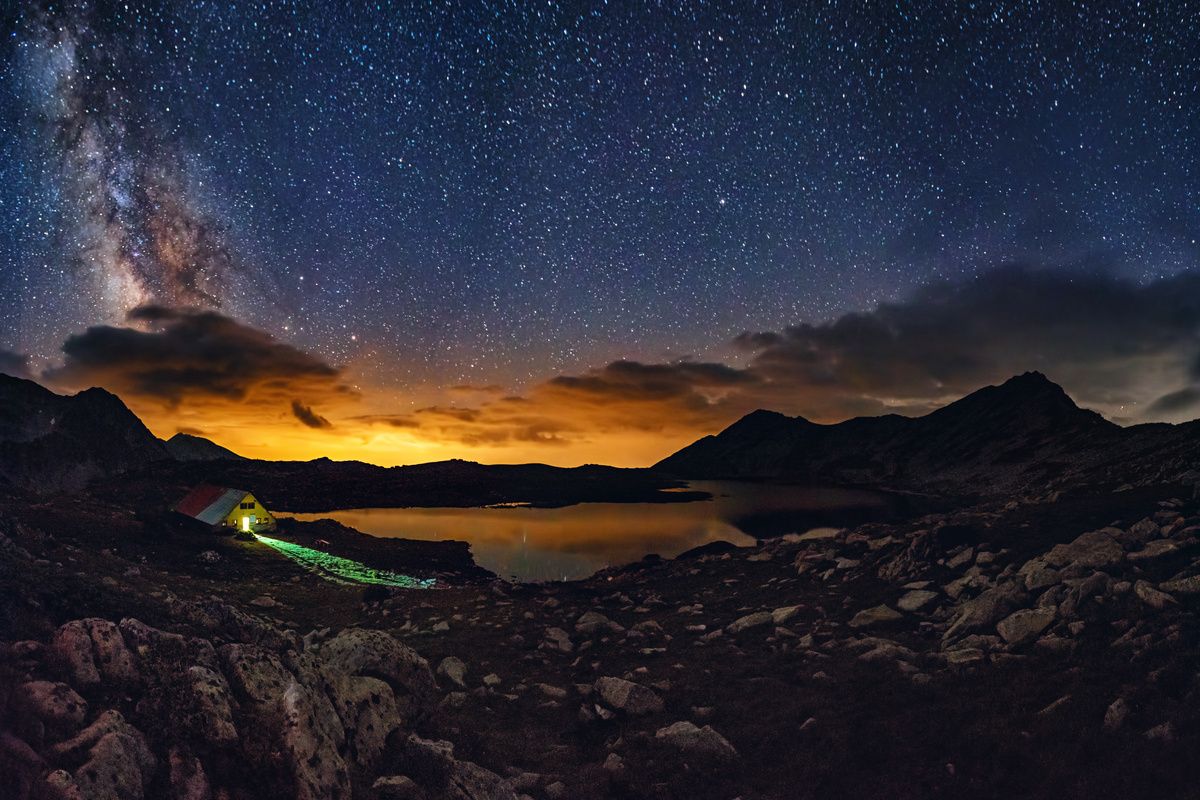 Sterrenhemel boven Tevno meer, Pirin Nationaal Park