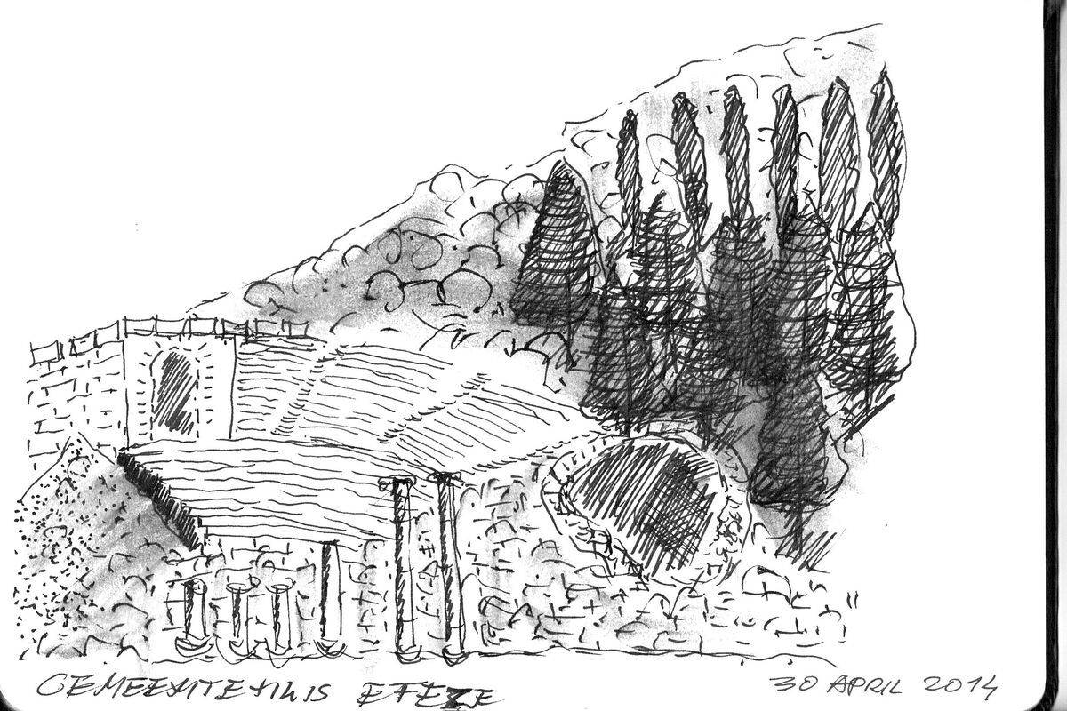 Gemeentehuis Efeze, tekening J. Meeus