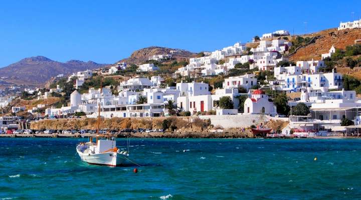 Levendige haven Mykonos, Griekenland