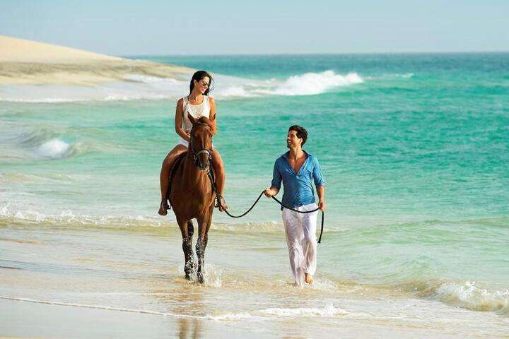 Paardrijden langs het strand