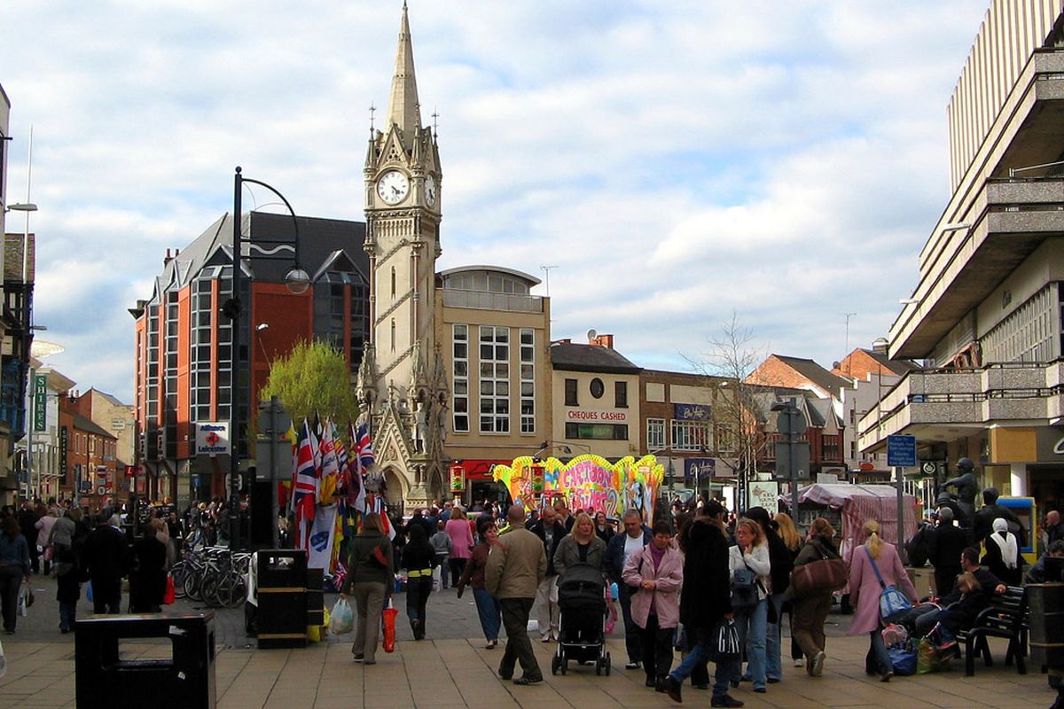 Het centrum van Leicester in Engeland