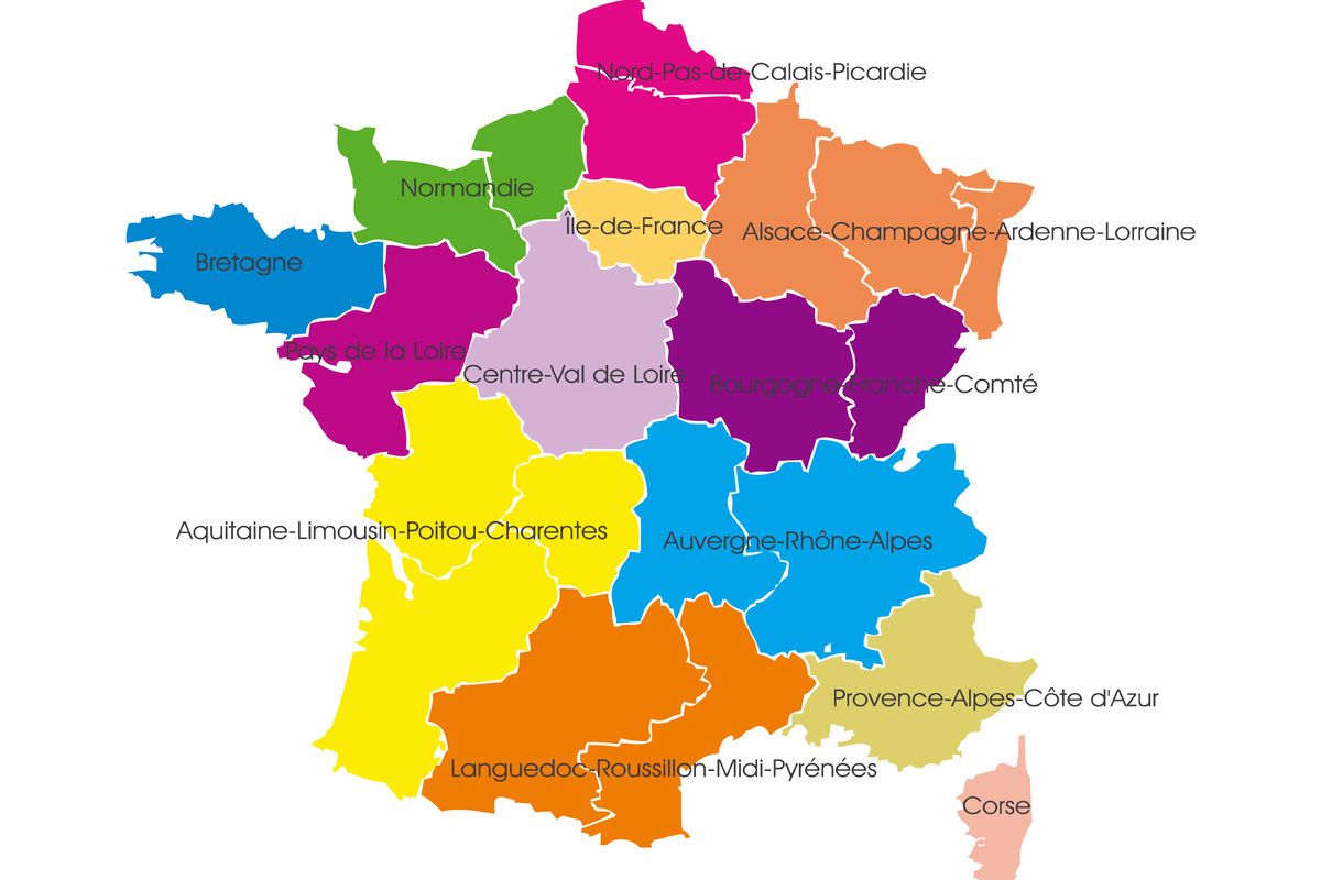 Kaart regio's Frankrijk