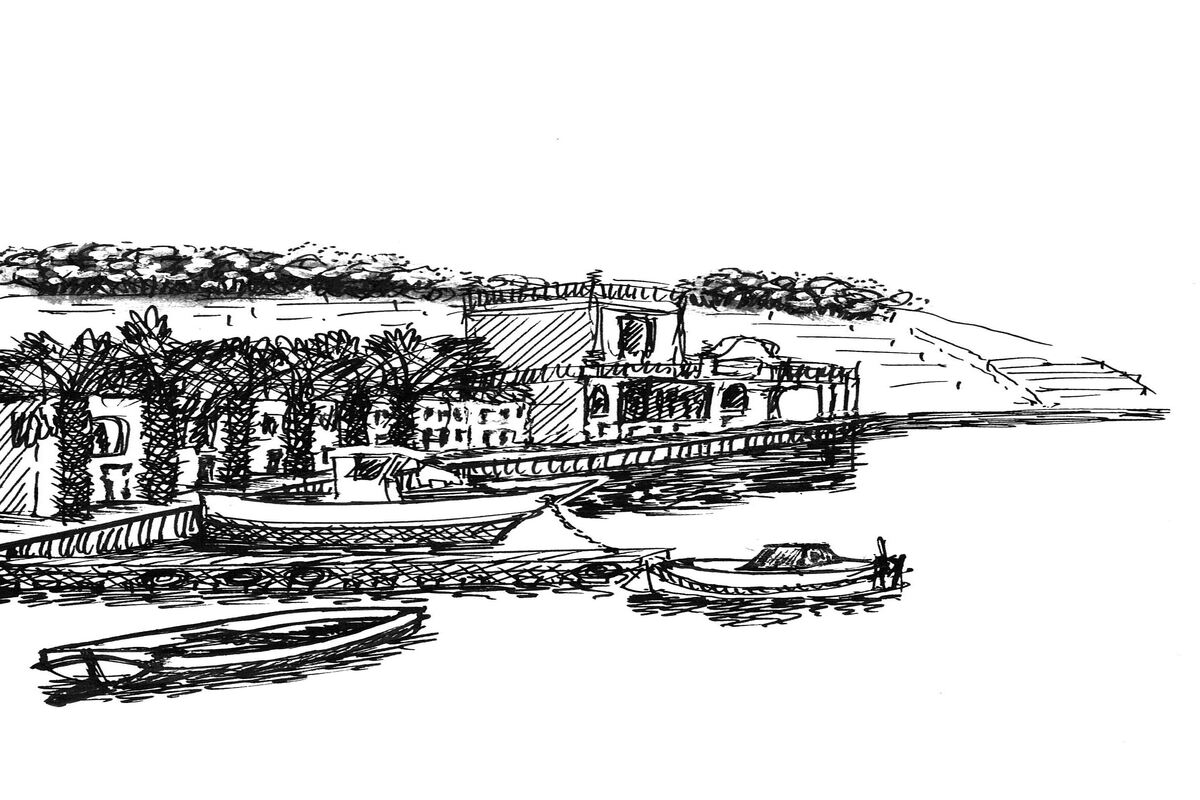 tekening vissershaven Marsaxlokk, Malta