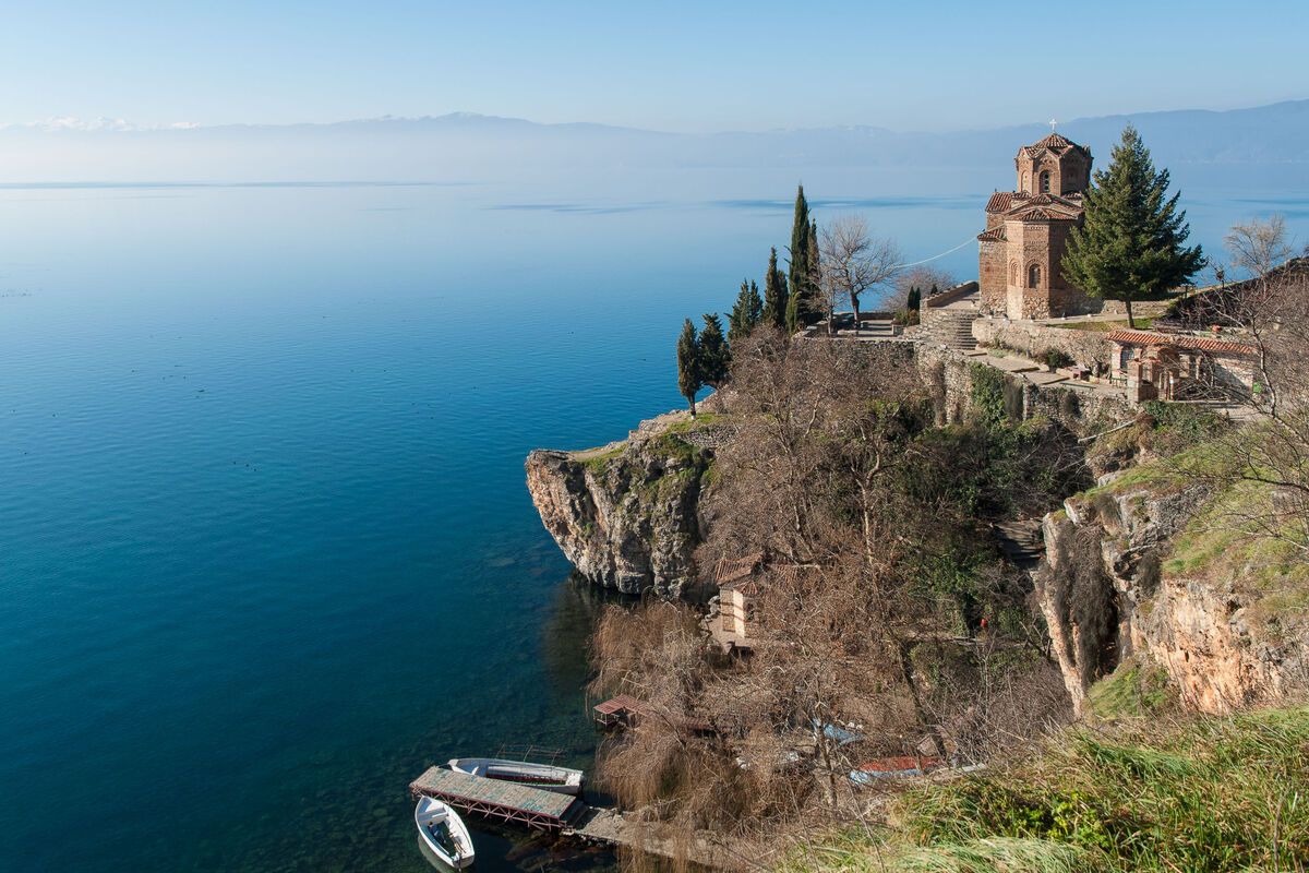 Uitzicht op het meer van Ohrid, Macedonie