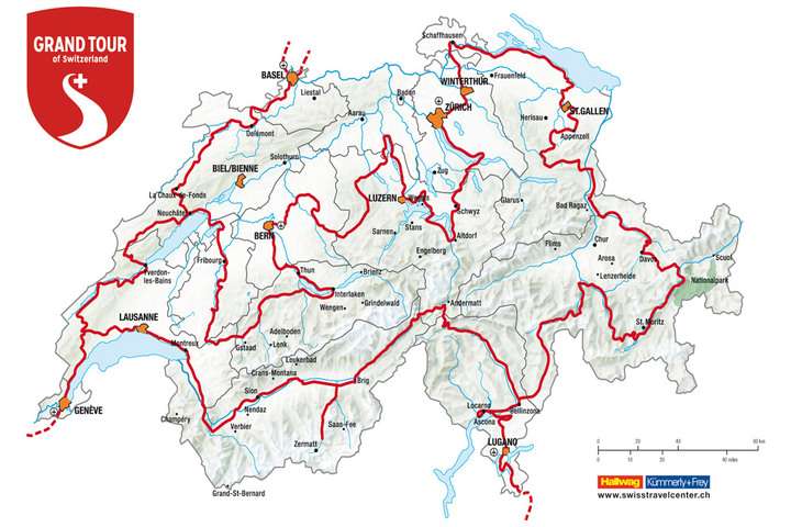 Kaart Grand Tour Zwitserland