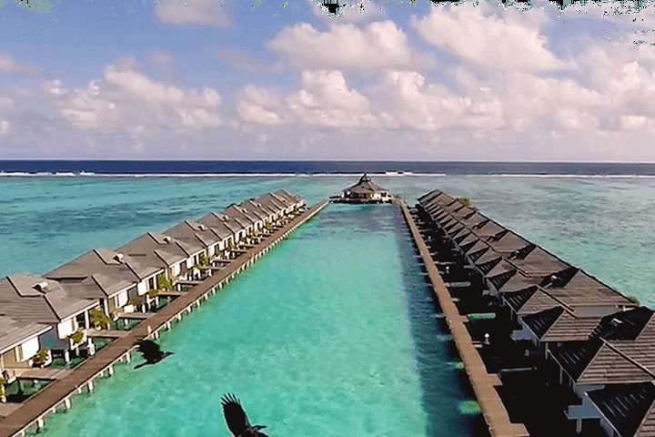 De waterbungalows van Sun Island Resort