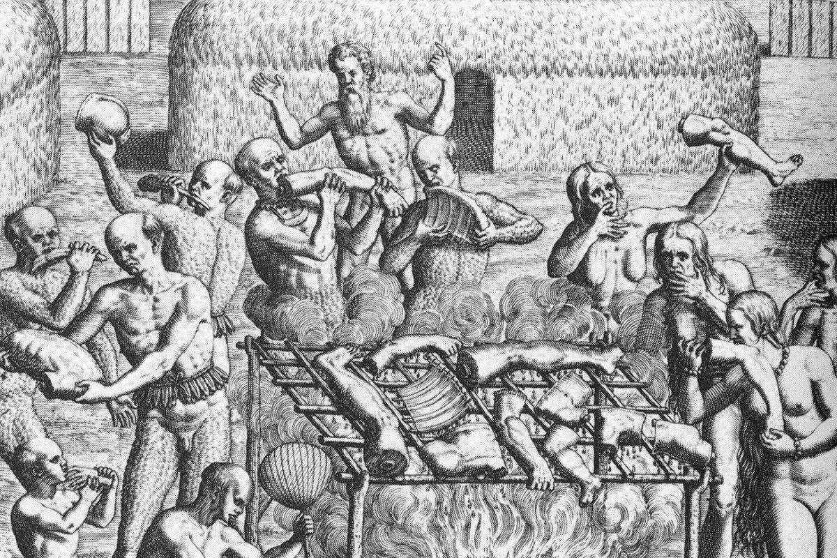 Oude tekening van kannibalisme