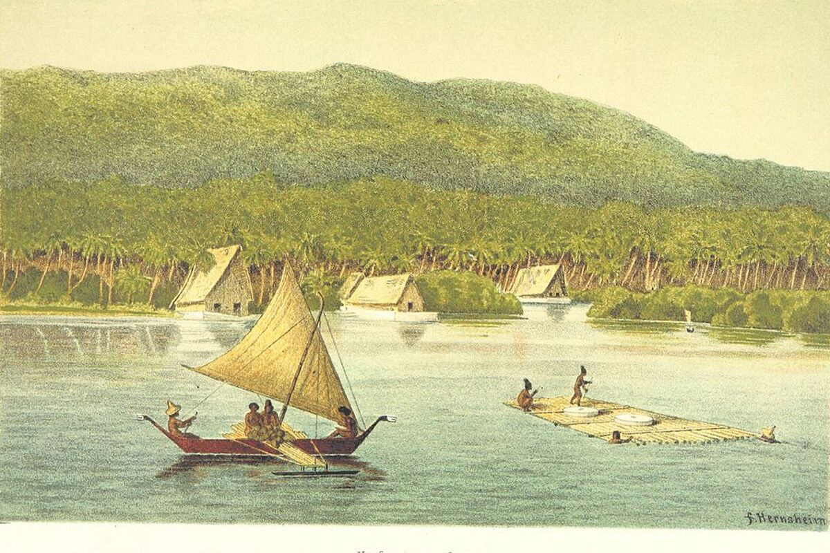 De oude haven van Yap, met traditionele boten