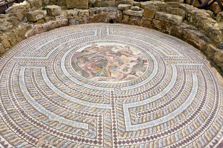 Een van de mozaïeken in Paphos